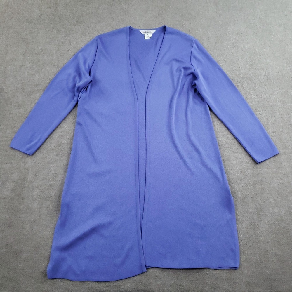 Misook Cardigan Sweater Womens Medium Blue Open Lightweight V-Neck Knit‎